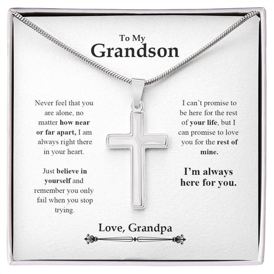 To My Grandson | Believe In Yourself - Stainless Steel Cross Necklace